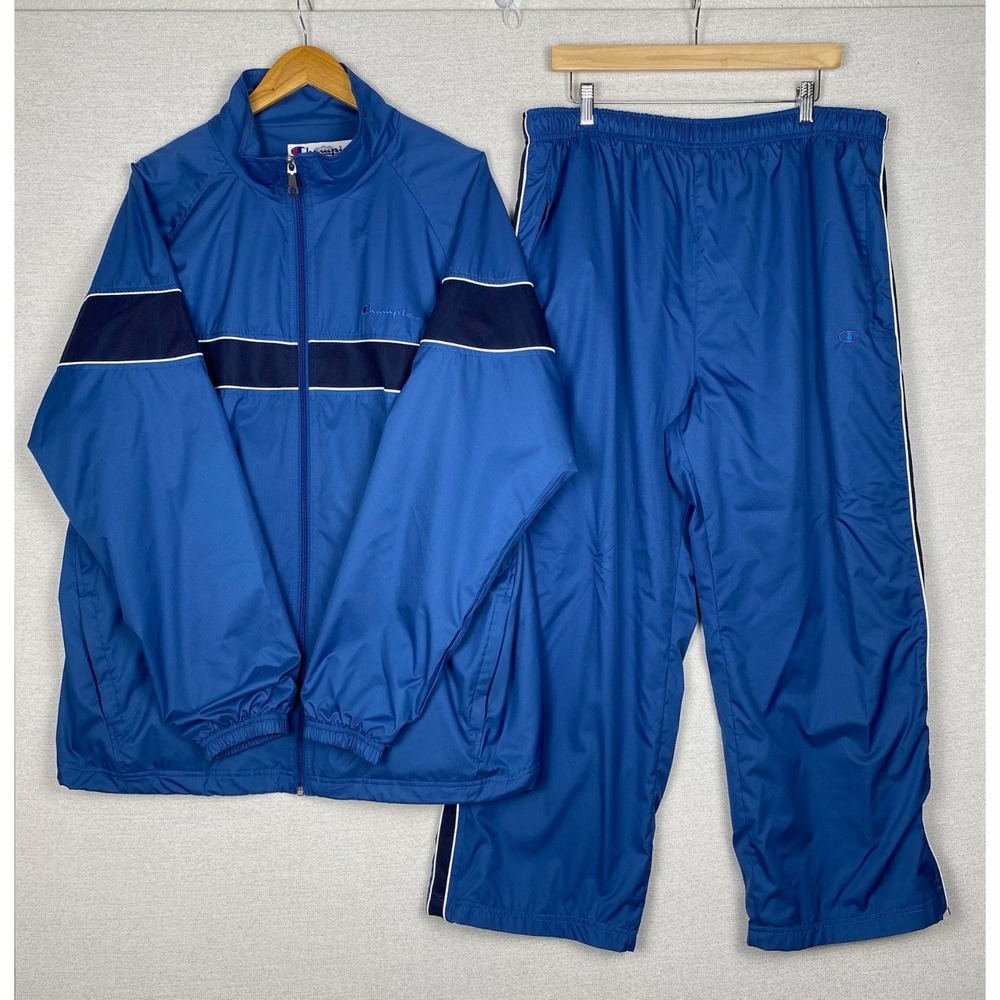 Vtg Champion Tracksuit Mens 2XL SET Full Zip Jacket Pants Blokecore Streetwear